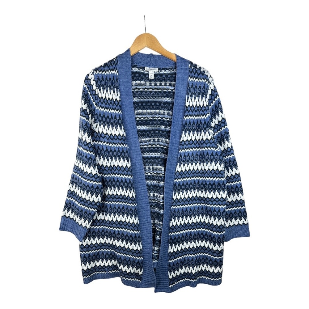 Croft & Barrow Thick Knit Long Sleeve Cardigan size 1X Blue/Black/White‎